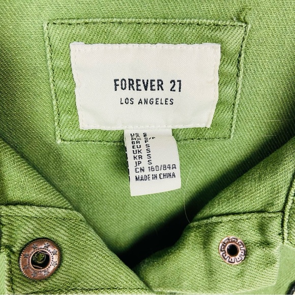 Forever 21 Light Green cotton Party cat Patchwork structure shirt size small - Picture 6 of 11